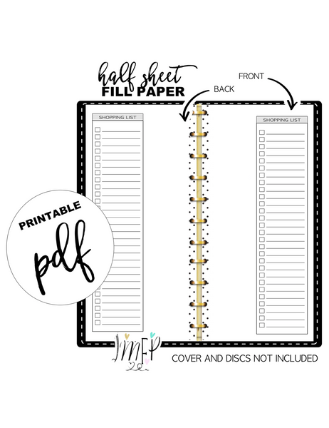 Shopping List Fill Paper Half Sheet – Fancy Plans Co