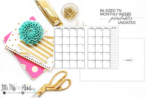 UNDATED Monthly Calendar TN Planning Inserts | B6 Travelers Notebook – Fancy Plans Co undated-monthly-calendar-tn-planning-inserts-b6-travelers-notebook-fancy-plans-co