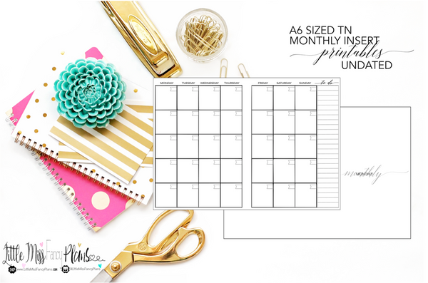 undated-monthly-calendar-tn-planning-inserts-a6-travelers-notebook-fancy-plans-co for Free Printable A6 Planner Inserts UNDATED Monthly Calendar TN Planning Inserts | A6 Travelers Notebook – Fancy Plans Co for Free Printable A6 Planner Inserts