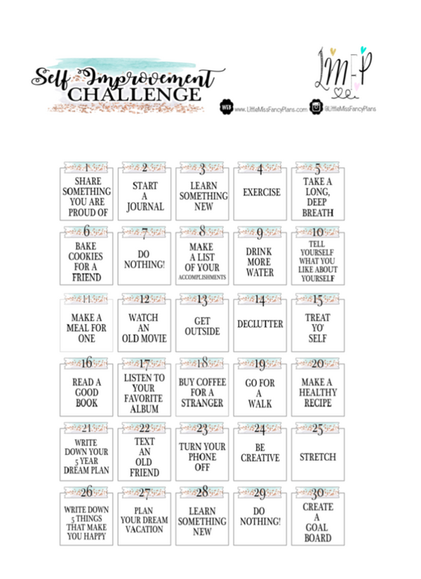 30 Day Self Improvement Challenge  <Printables> | Classic Size Happy Planner