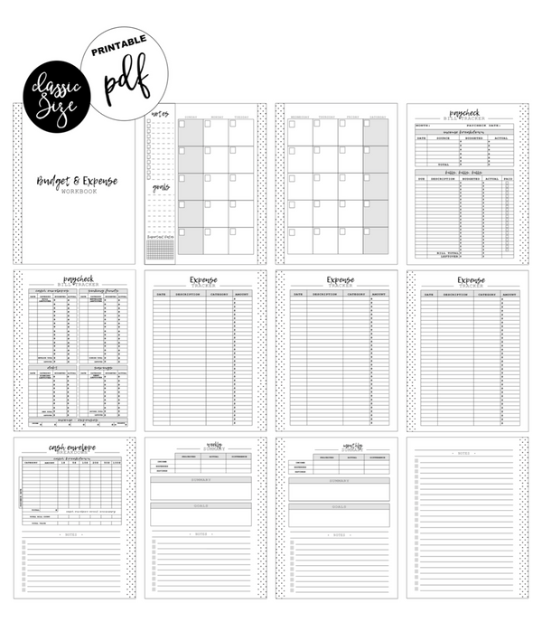 Paycheck Budget and Expense Standard Size Workbook Inserts <PRINTABLE PDF>