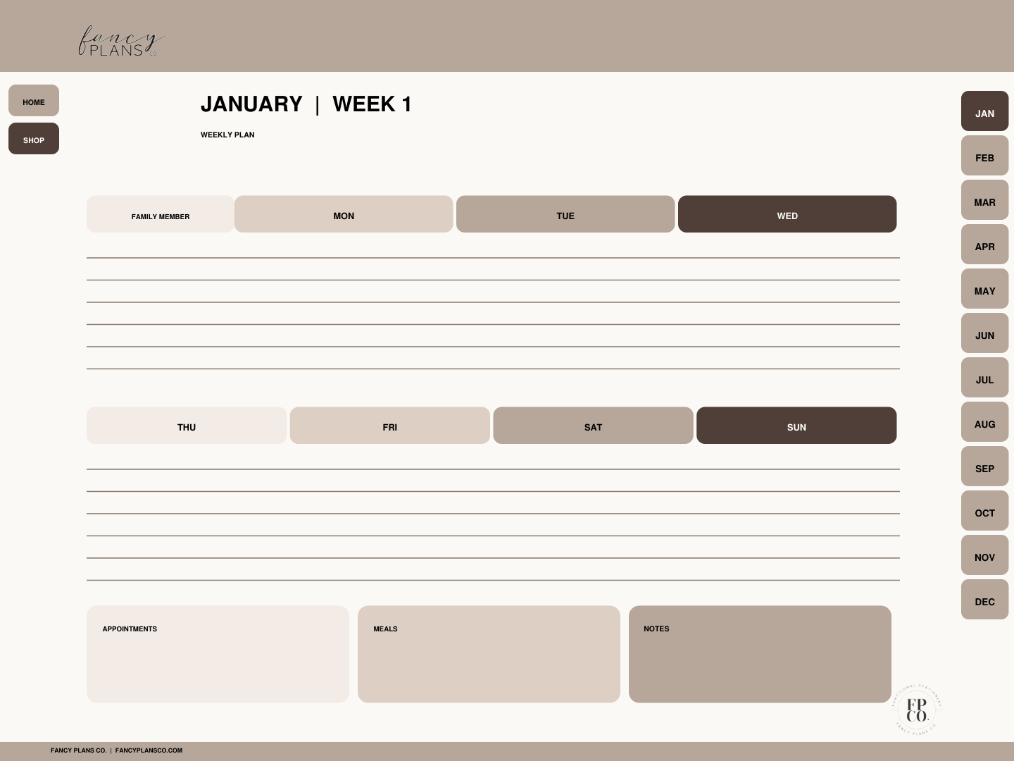 The free weekly digital planner layout