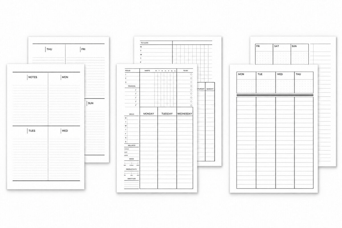 Three weekly planner layouts included in the Starter Planner Bundle