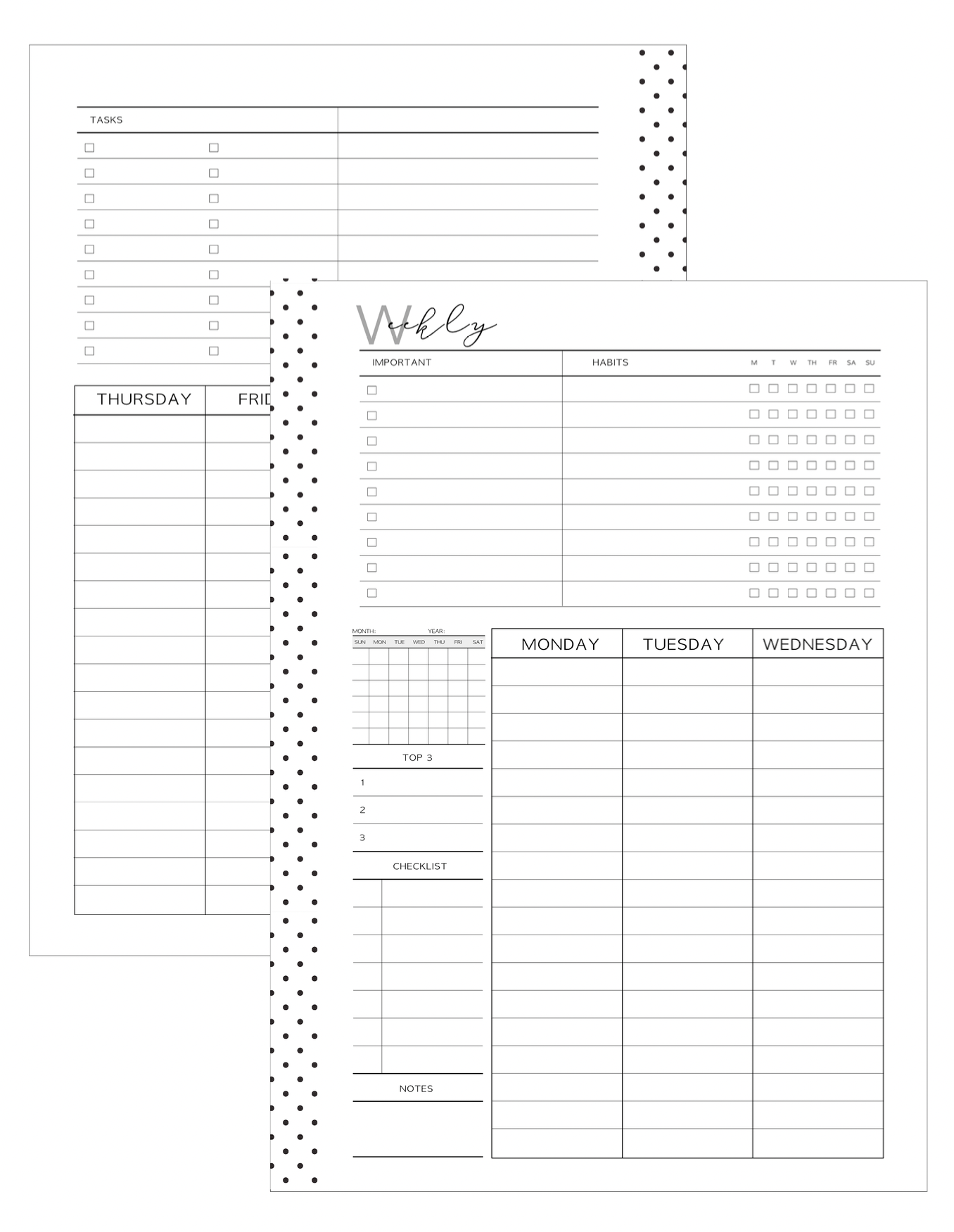Weekly All In One Calendar Inserts – Fancy Plans Co