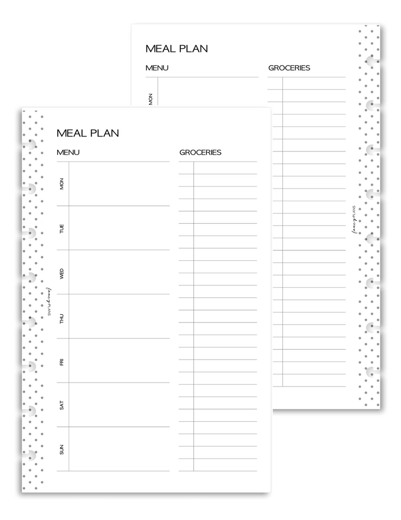 Menu Plan and Grocery List Inserts