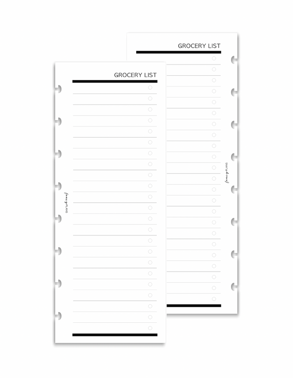 Grocery List inserts | Half Sheet
