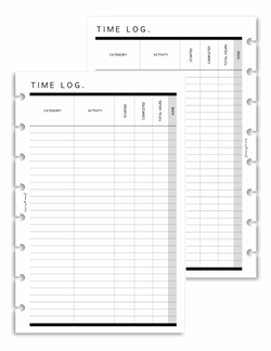 Time Log Tracker Fill Paper Inserts