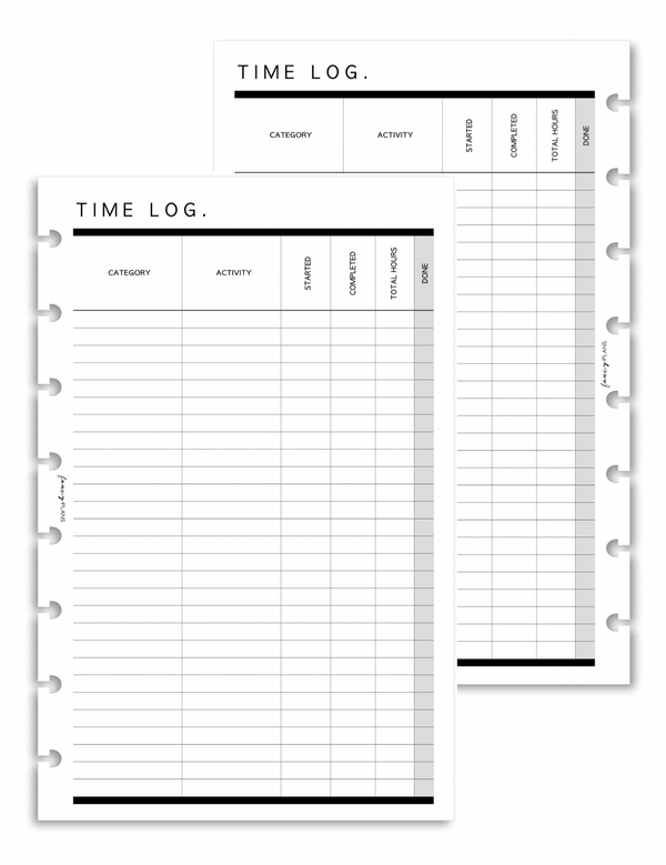 Time Log Tracker Fill Paper Inserts