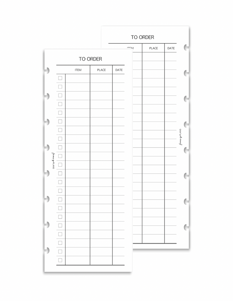 To Order | Half Sheet