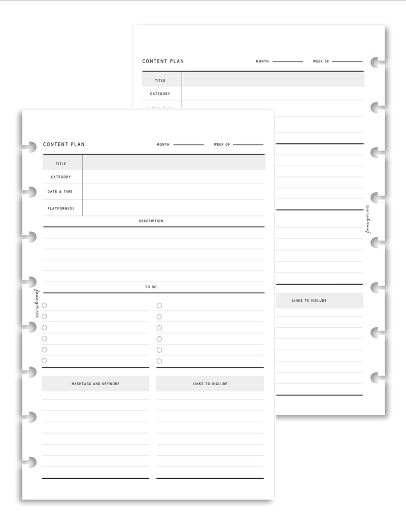 Planner Inserts | Content Plan – Fancy Plans Co