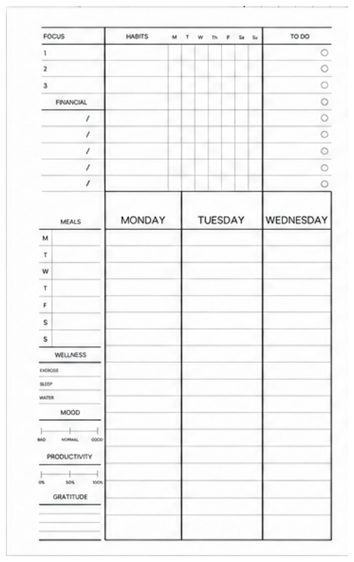Weekly All In One V2 planner layout