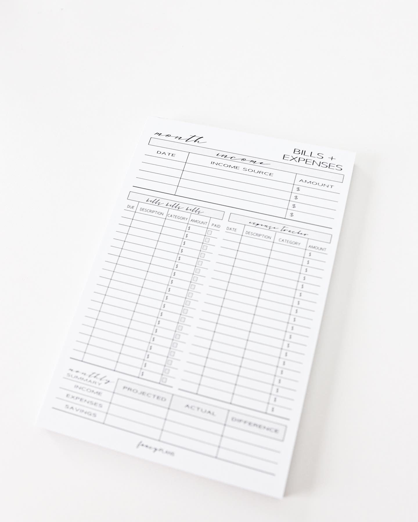 4 x 6 Notepad | Bill + Expense – Fancy Plans Co