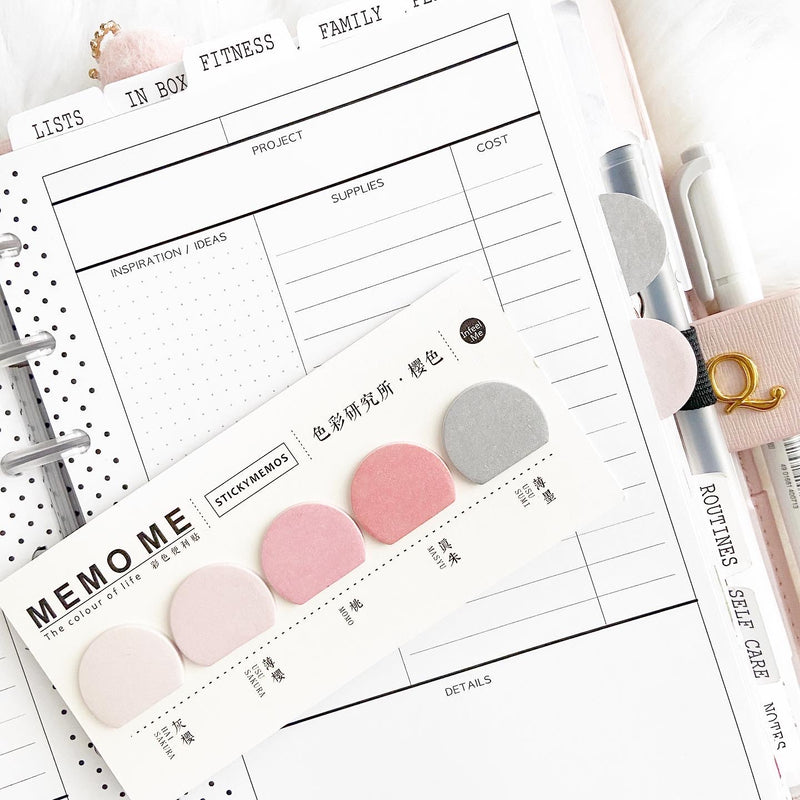 1 Set Small Half Circle PINKS AND GRAY Sticky Notes