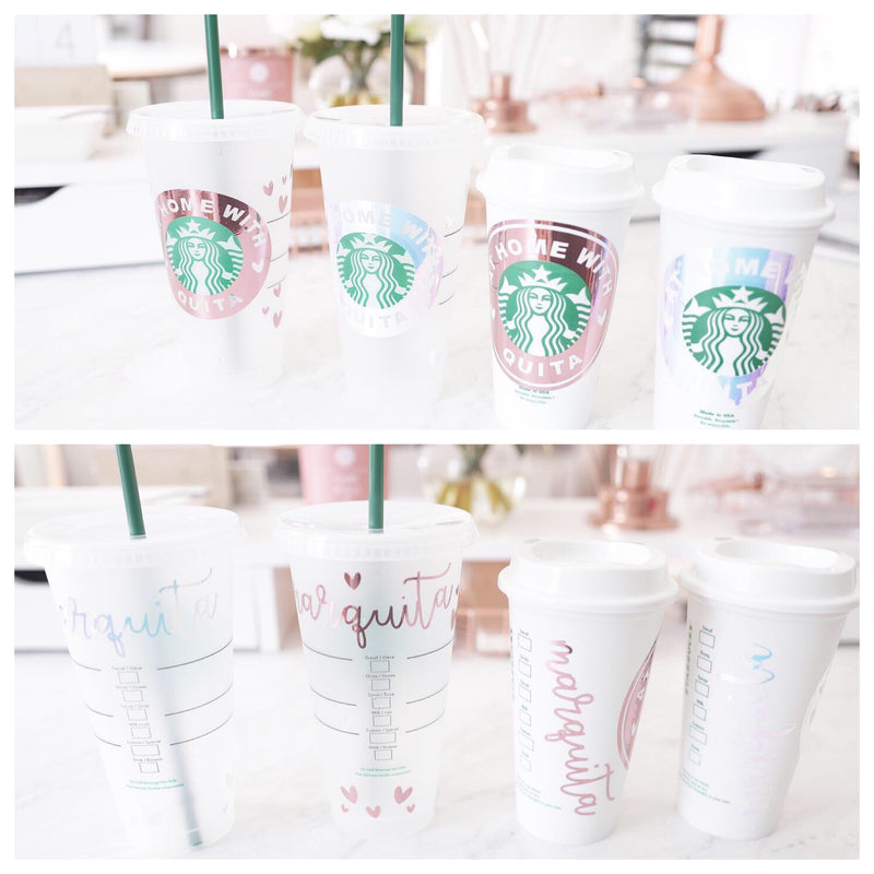 Personalized Starbucks Cup Decals w/Hearts Accents