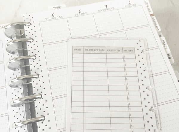 Expense Tracker White Board Insert <Half Sheet>