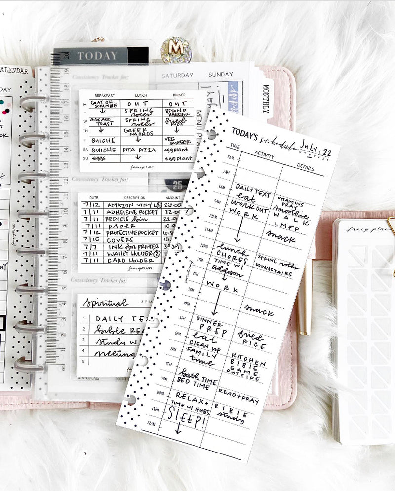 A5 + Half Letter Half Sheet Today's Hourly Schedule Fill Paper Inserts <PRINTABLE PDF>