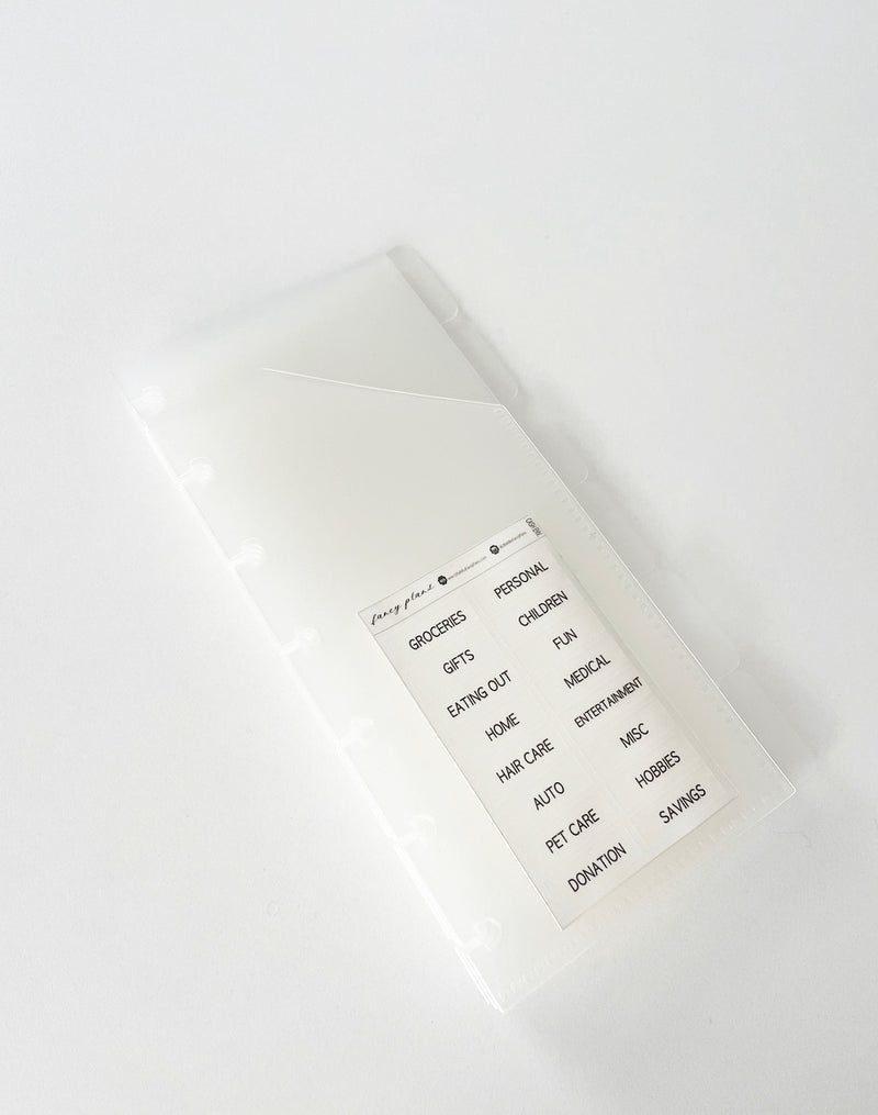 6 Frosted Cash Envelopes Set w/Labels (Set of 6)
