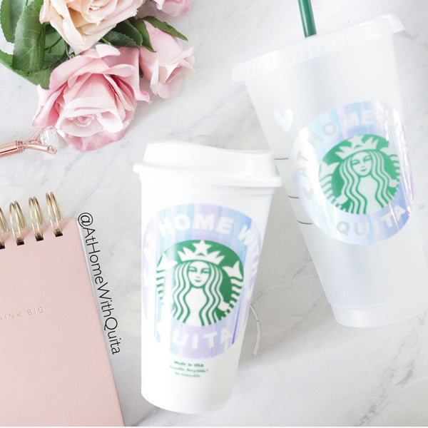 Personalized Starbucks Cup Decals w/Star Accents