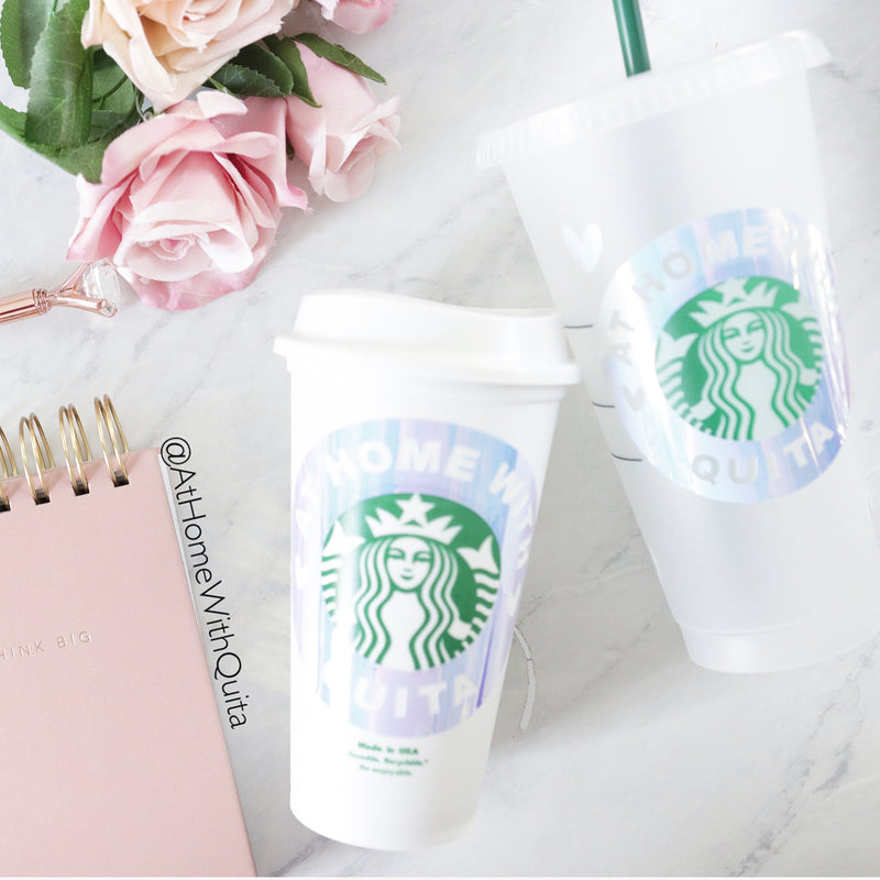 Personalized Starbucks Cup Decals w/Hearts Accents