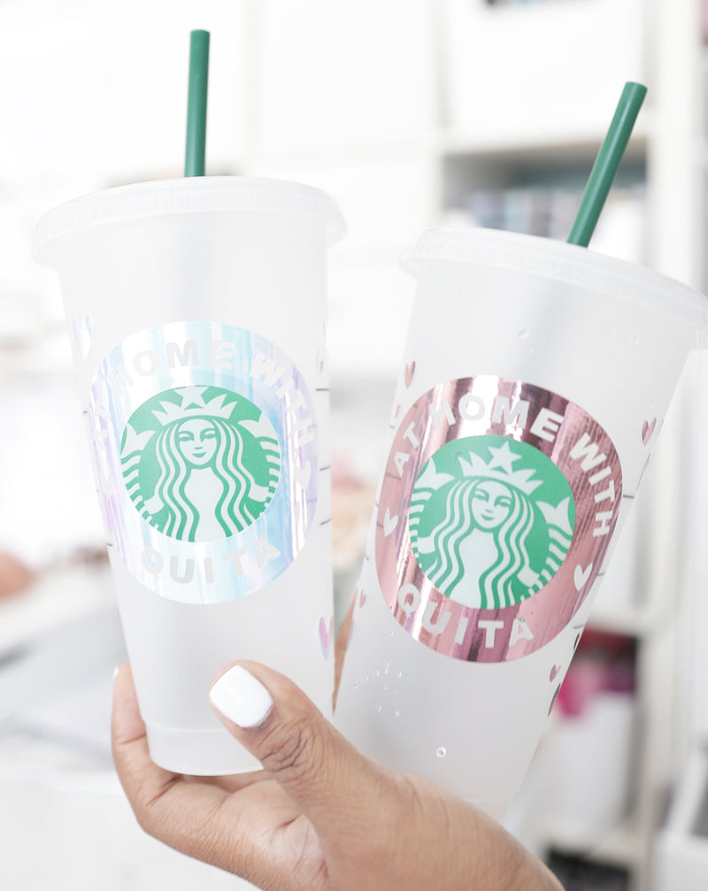 Personalized Starbucks Cup Decals w/Hearts Accents