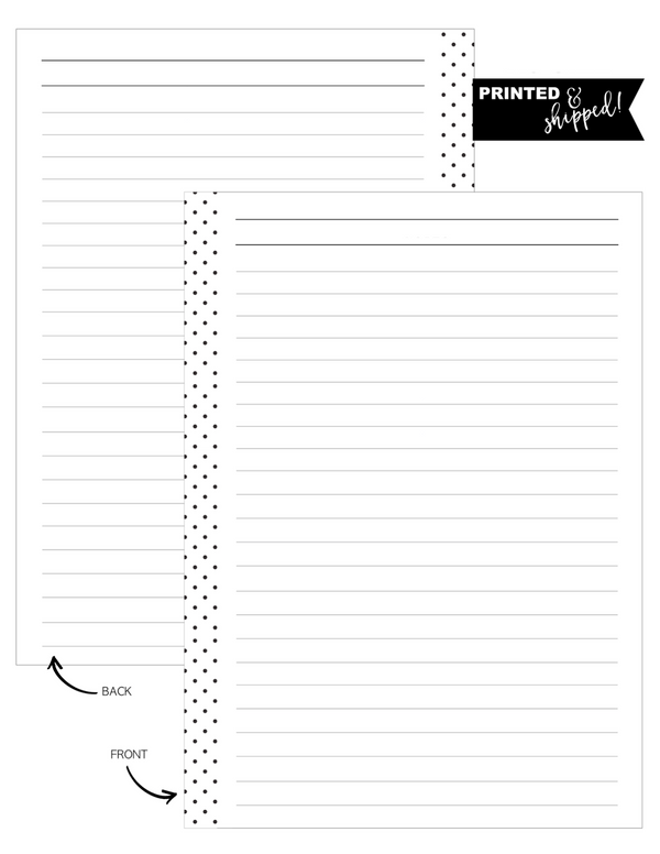 Notes Blank w/ Lines no Bullet Fill Paper <PRINTED AND SHIPPED>