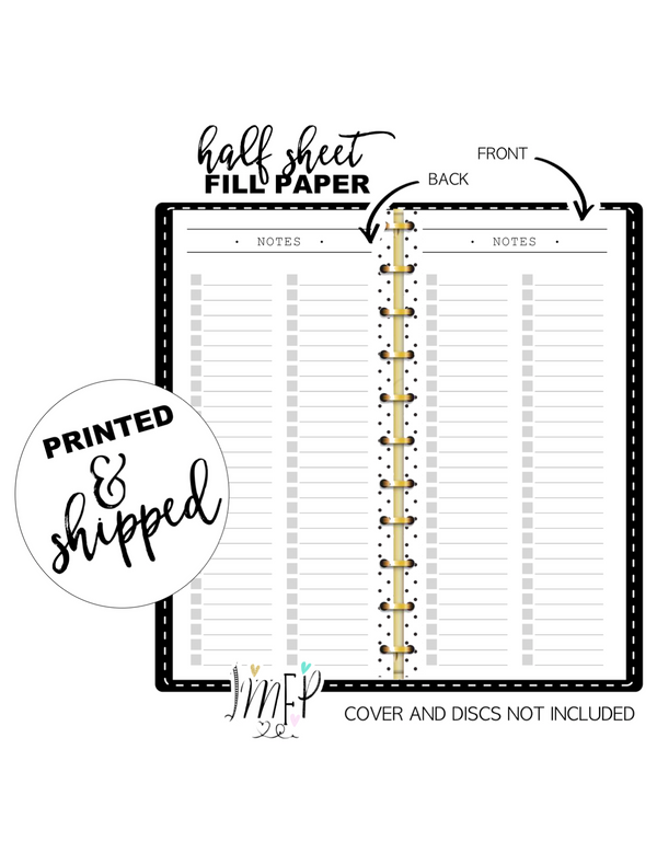 Notes Double Row With Bullets Fill Paper <PRINTED AND SHIPPED> Half Sheet
