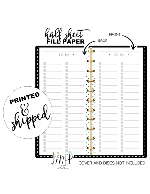 To Do List Double Row With Bullets Fill Paper <PRINTED AND SHIPPED> Half Sheet