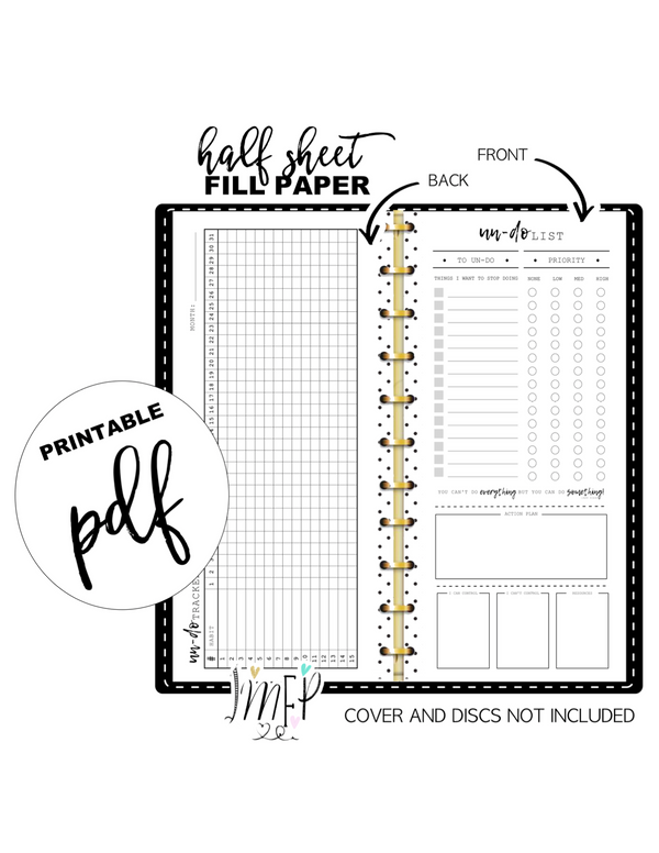 Un-Do List Fill Paper <PRINTABLE PDF> Half Sheet