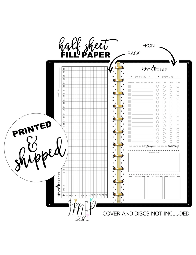 Un-Do List Fill Paper <PRINTED AND SHIPPED> Half Sheet