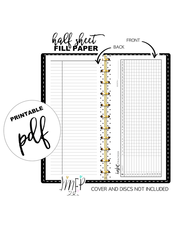 Habit Tracker Fill Paper <PRINTABLE PDF> Half Sheet