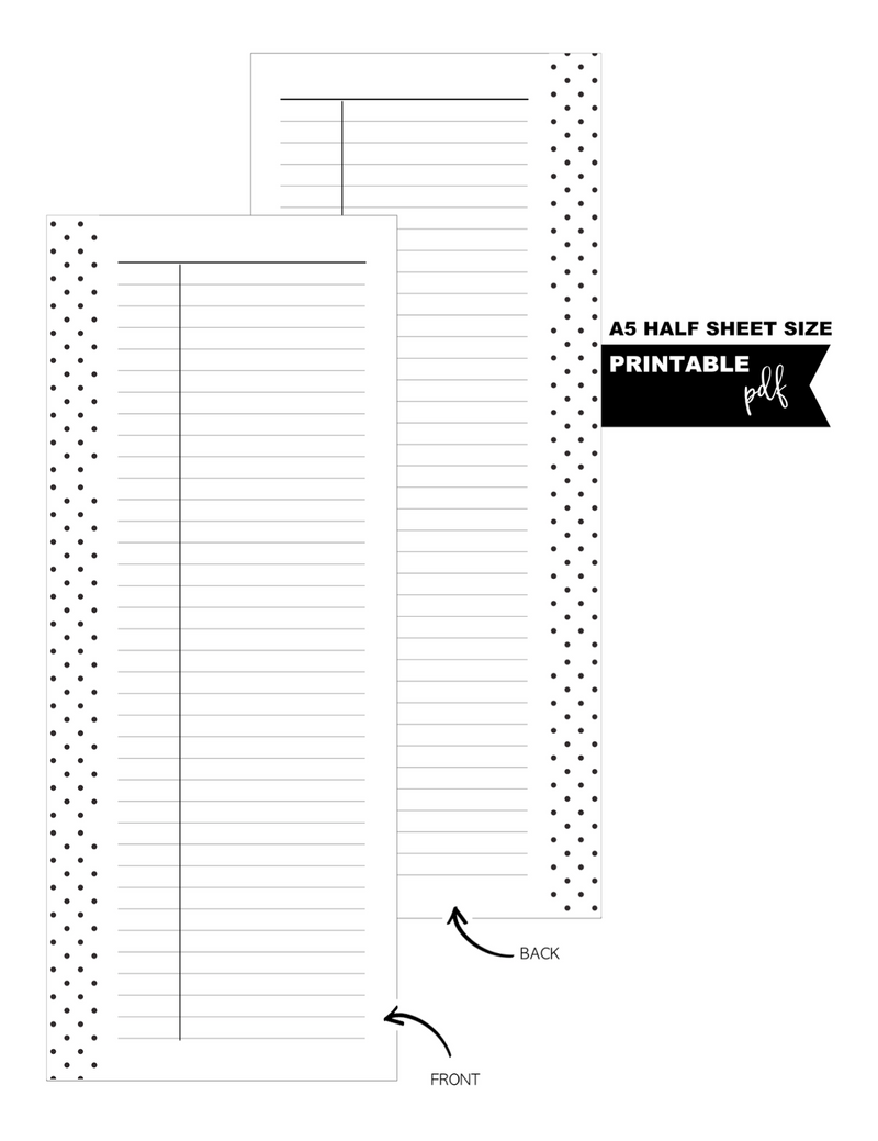 A5 + Half Letter Half Sheet Ruled Notes Fill Paper Inserts <PRINTABLE PDF>
