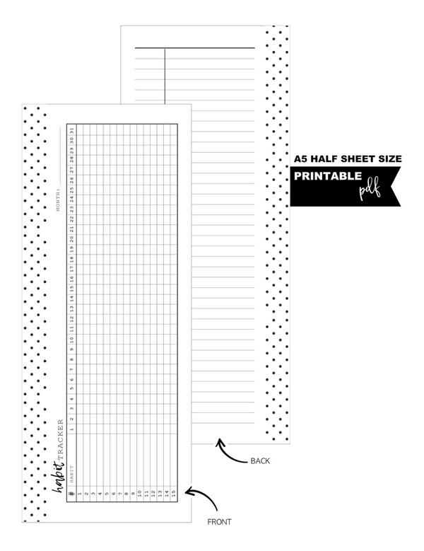A5 + Half Letter Half Sheet Habit Tracker Fill Paper Inserts <PRINTABLE PDF>