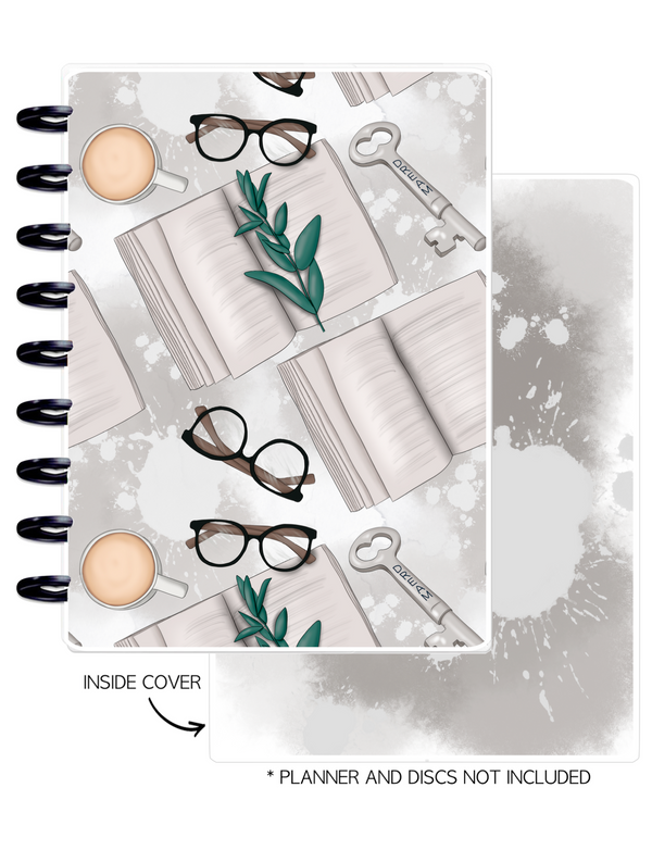 Cover Set of 2 <Double Sided Print> Books and Glasses