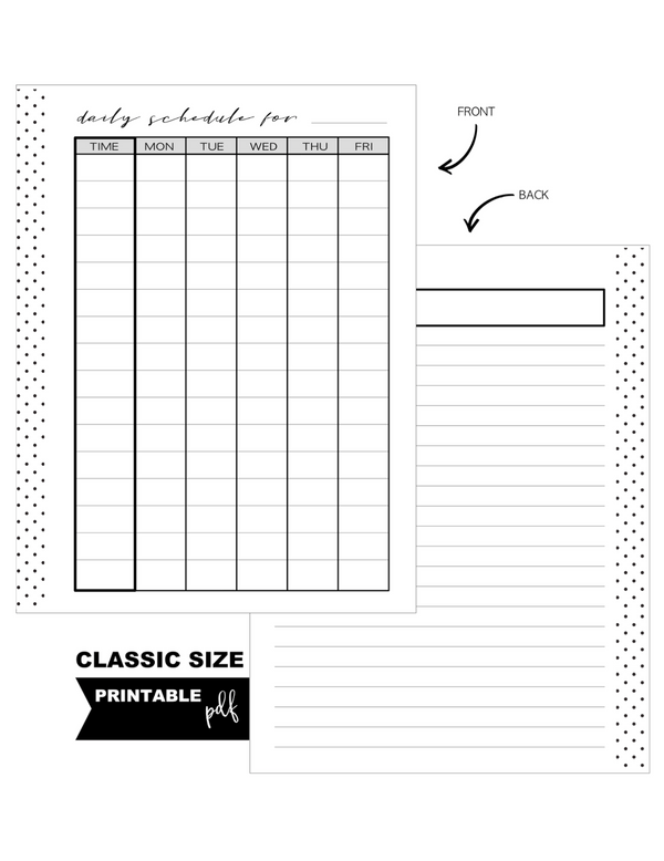 Schedule Homeschool Standard Fill Paper Inserts <PRINTABLE PDF>