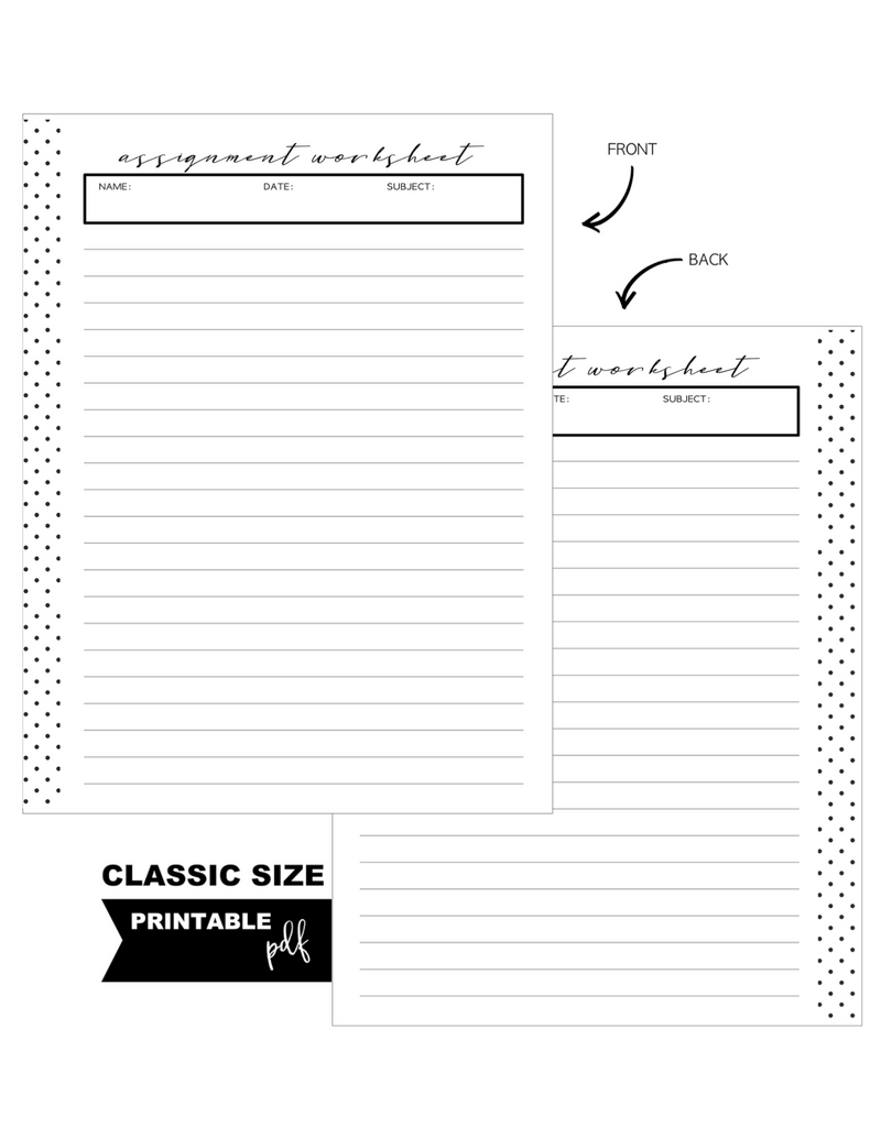 Assignments Homeschool Standard Fill Paper Inserts <PRINTABLE PDF>