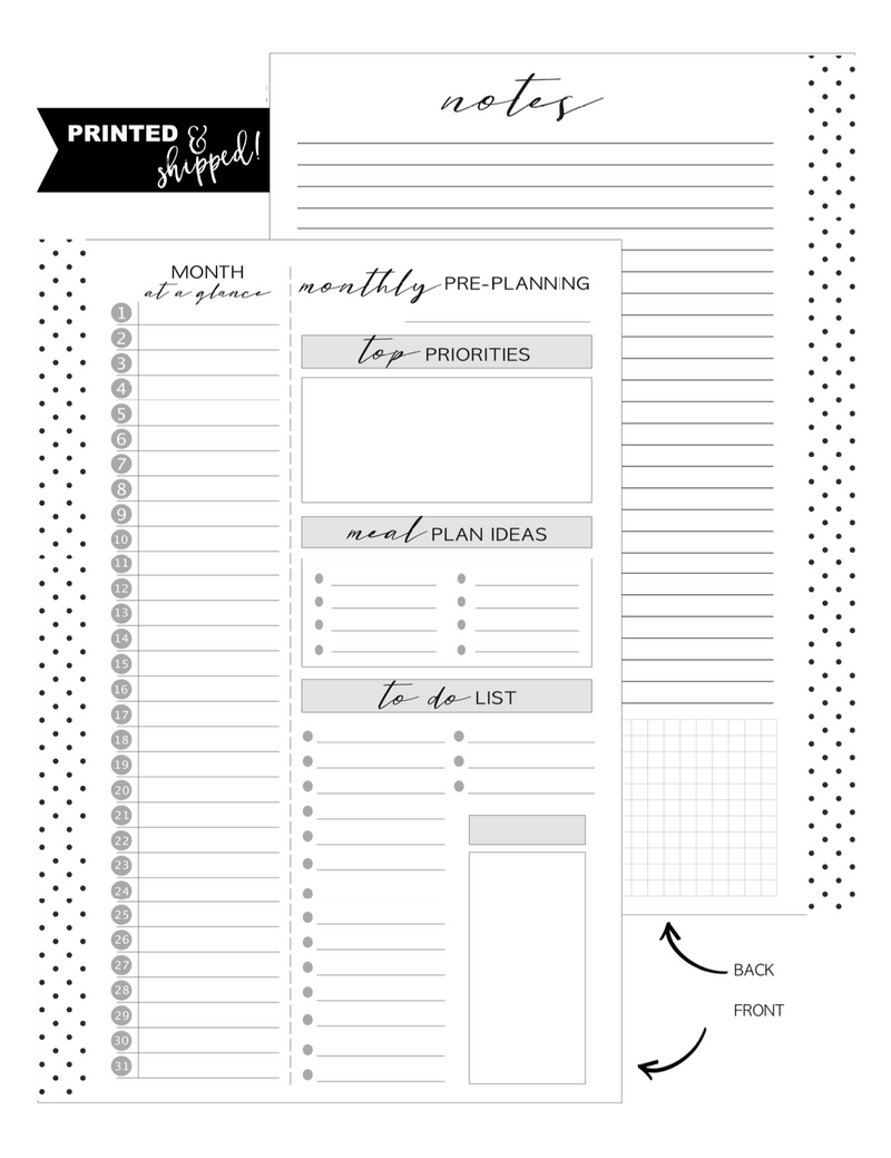 Monthly Pre-Planning | WHITEBOARD <PRINTED AND SHIPPED>