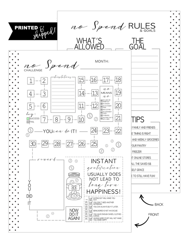 No Spend Challenge Fill Paper Inserts <PRINTED AND SHIPPED>