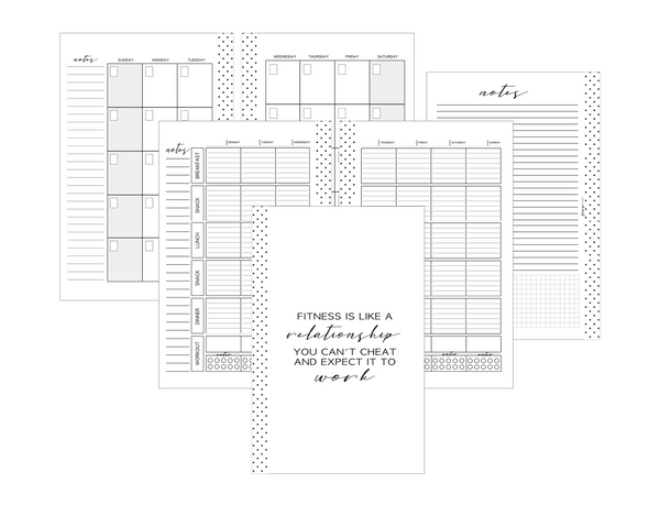 Fitness Planner Inserts MONDAY START <Un-Dated PRINTED AND SHIPPED>