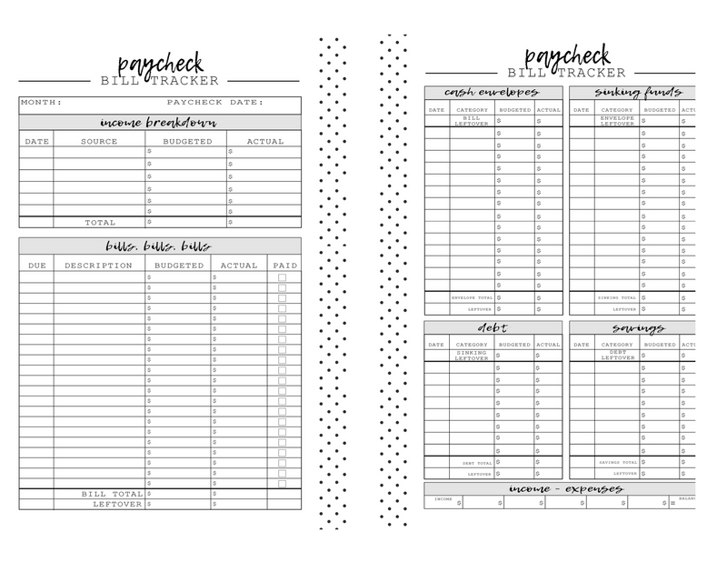 Paycheck Budget and Expense Standard Size Workbook Inserts <PRINTABLE PDF>