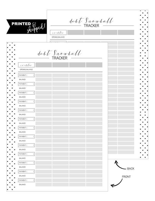 Snowball Debt Tracker Whiteboard <PRINTED AND SHIPPED>