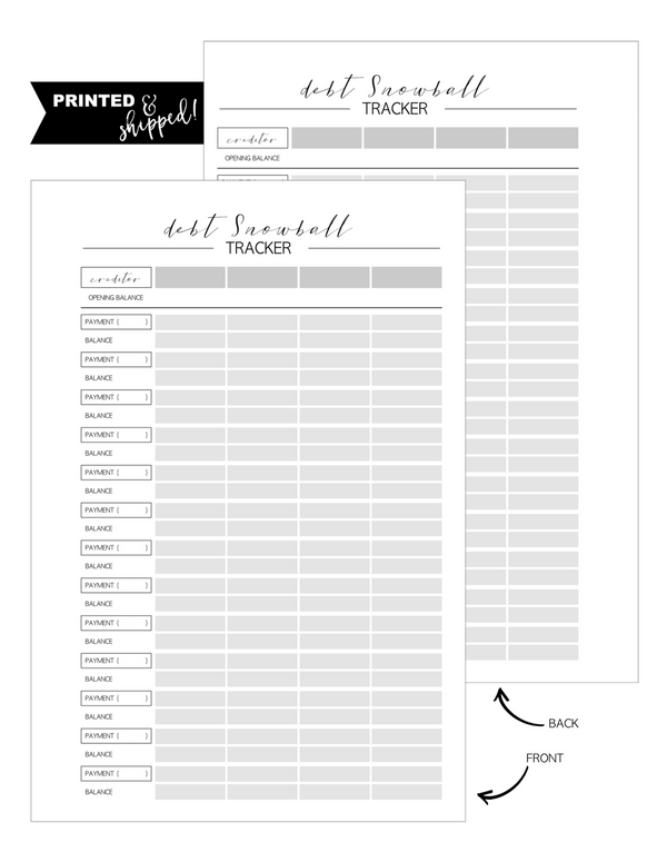 Snowball Debt Tracker Fill Paper Inserts <PRINTED AND SHIPPED>