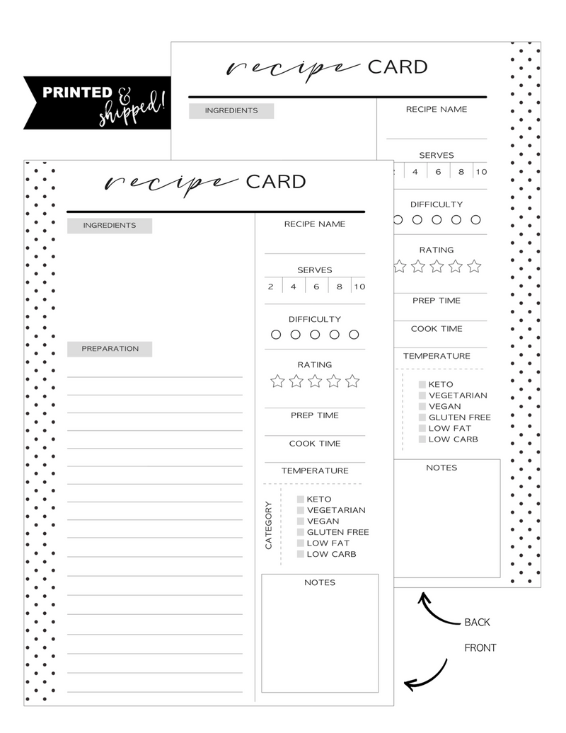Recipe Card Fill Paper Inserts <PRINTED AND SHIPPED>