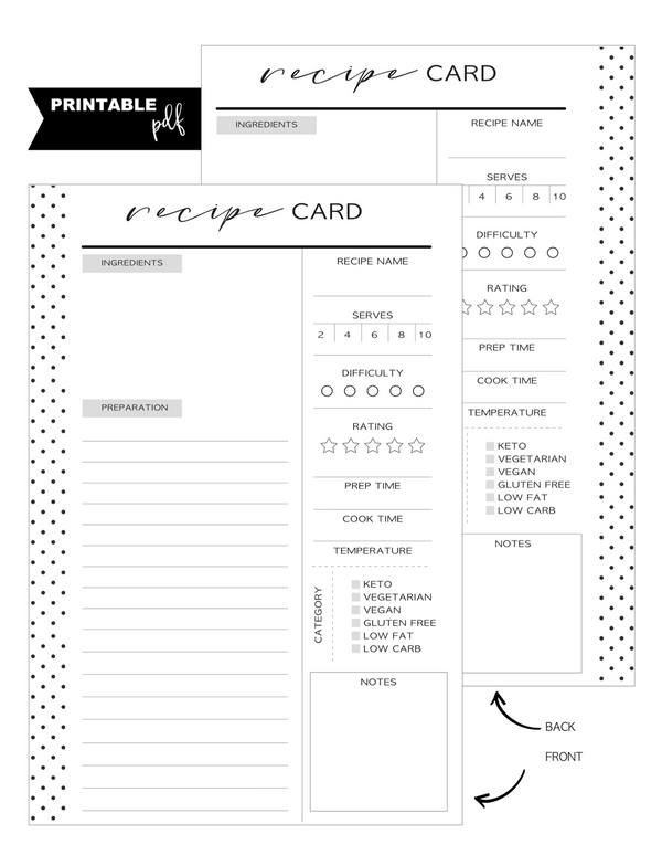 Recipe Card Fill Paper Inserts | Digital Download
