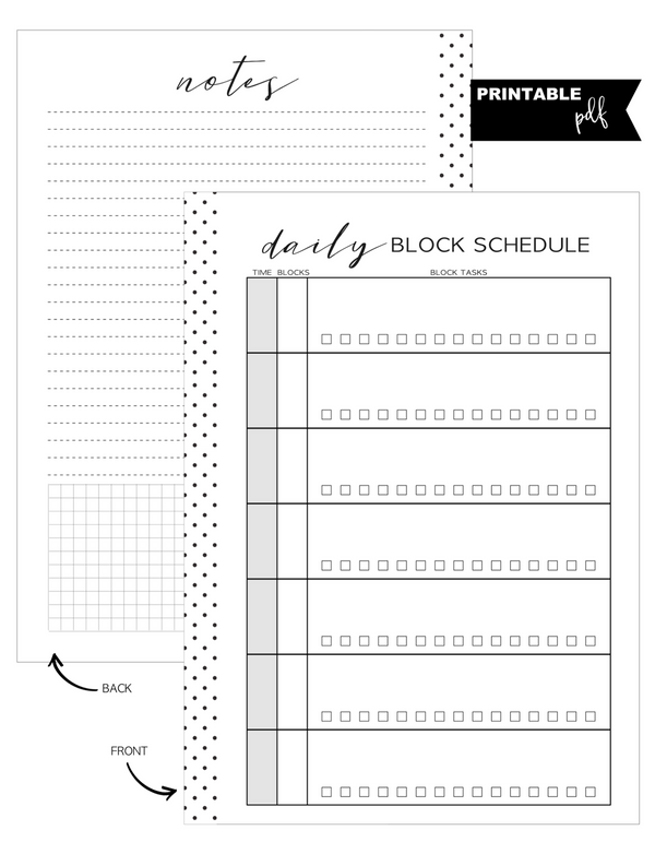 A5 Block Schedule Fill Paper <PRINTABLE PDF>