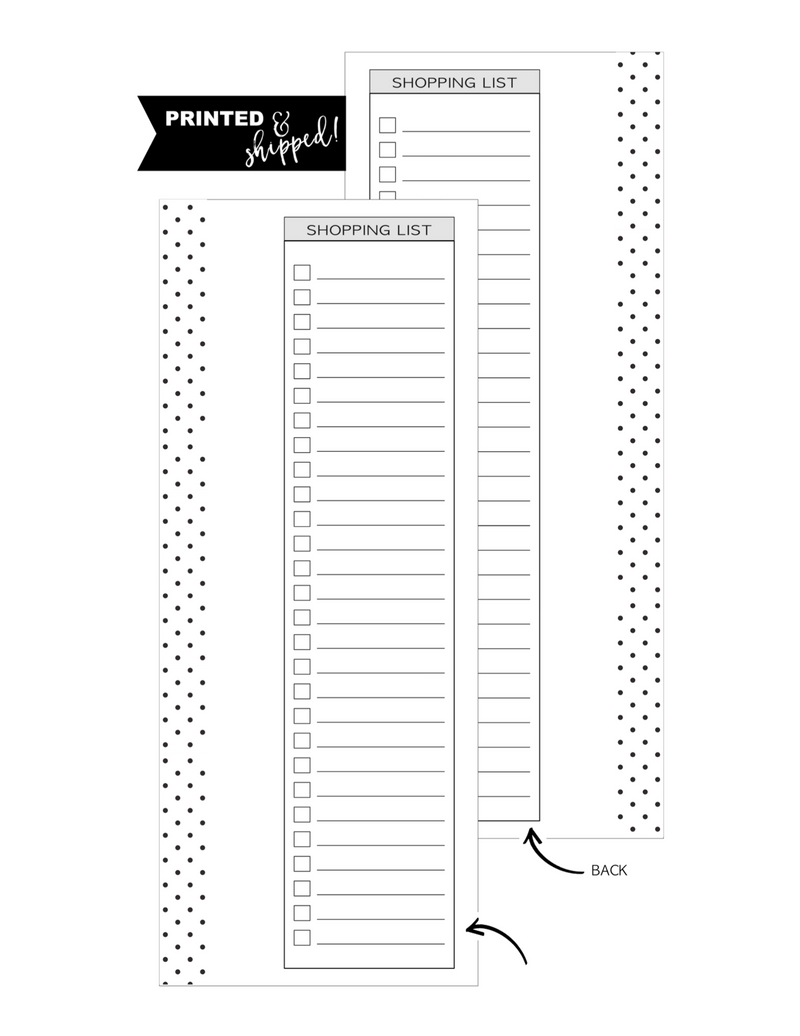 Half Sheet Shopping List Fill Paper Inserts <PRINTED AND SHIPPED> A5 + Half Letter