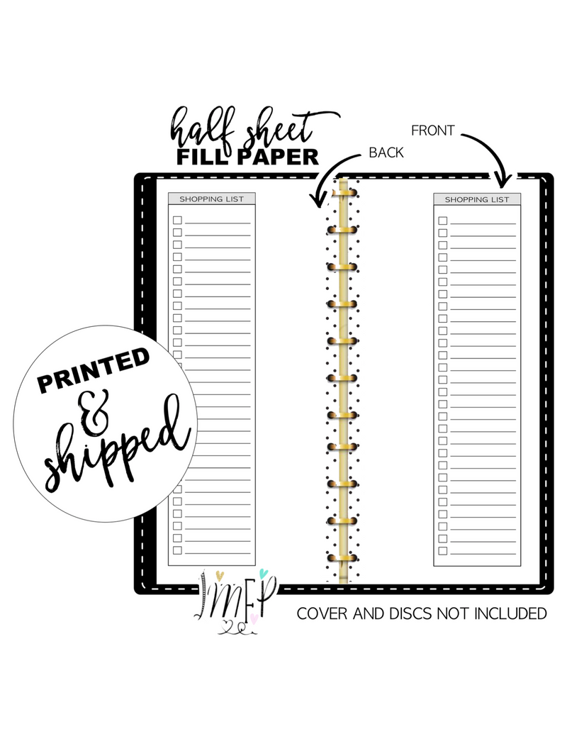 Shopping List Fill Paper <PRINTED AND SHIPPED> Half Sheet