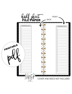 Shopping List Fill Paper <PRINTABLE PDF> Half Sheet