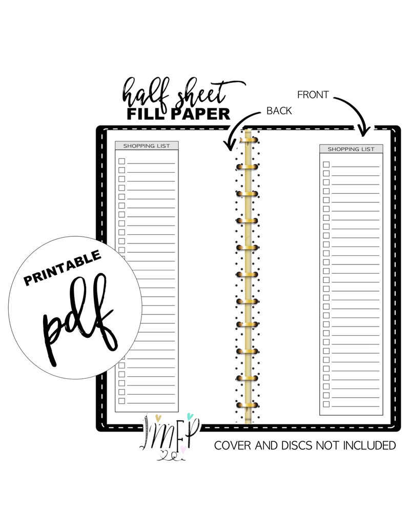 Shopping List Fill Paper <PRINTABLE PDF> Half Sheet