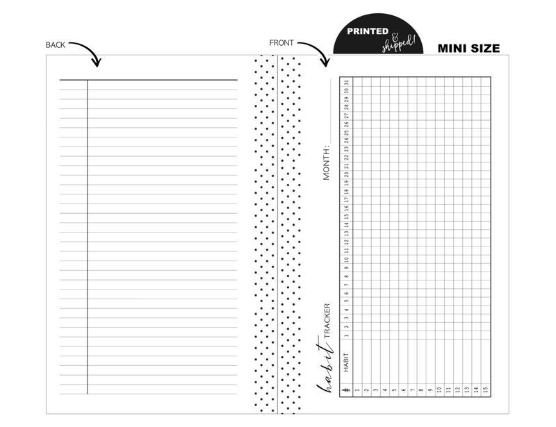 Mini Habit Tracker Fill Paper <PRINTED & SHIPPED>