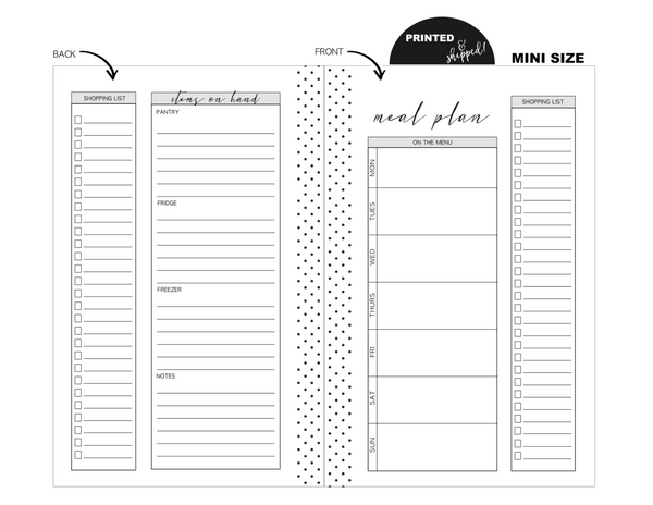Mini Meal Planning Fold Out Fill Paper <PRINTED & SHIPPED>